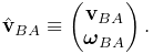 \hat{\bf v}_{BA}\equiv\left(\begin{matrix}{\bf v}_{BA}\\
\boldsymbol{\omega}_{BA}\end{matrix}\right).