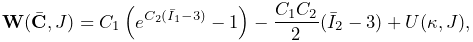 {\bf W}(\bar{\bf C},J)=C_{1}\left(e^{C_{2}(\bar{I}_{1}-3)}-1\right)-\frac{C_{1%
}C_{2}}{2}(\bar{I}_{2}-3)+U(\kappa,J),