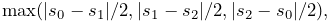 \max(|s_{0}-s_{1}|/2,|s_{1}-s_{2}|/2,|s_{2}-s_{0}|/2),