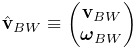 \hat{\bf v}_{BW}\equiv\left(\begin{matrix}{\bf v}_{BW}\\
\boldsymbol{\omega}_{BW}\end{matrix}\right)